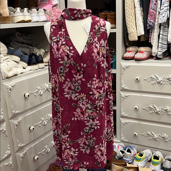 White House Black Market Dresses & Skirts - White House Black Market Burgundy Floral Midi Dress, Sleeveless, NWT, 14